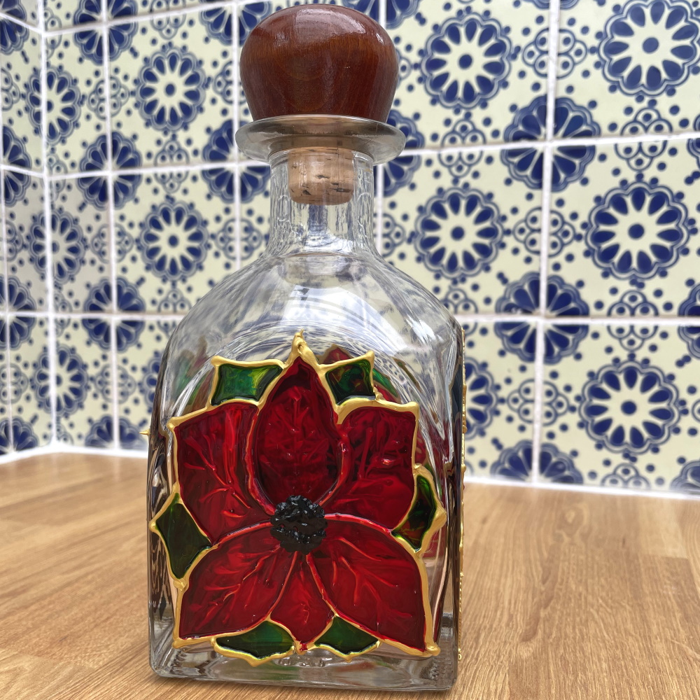 Hand painted upcycled Admiral Rodney rum bottle decanter