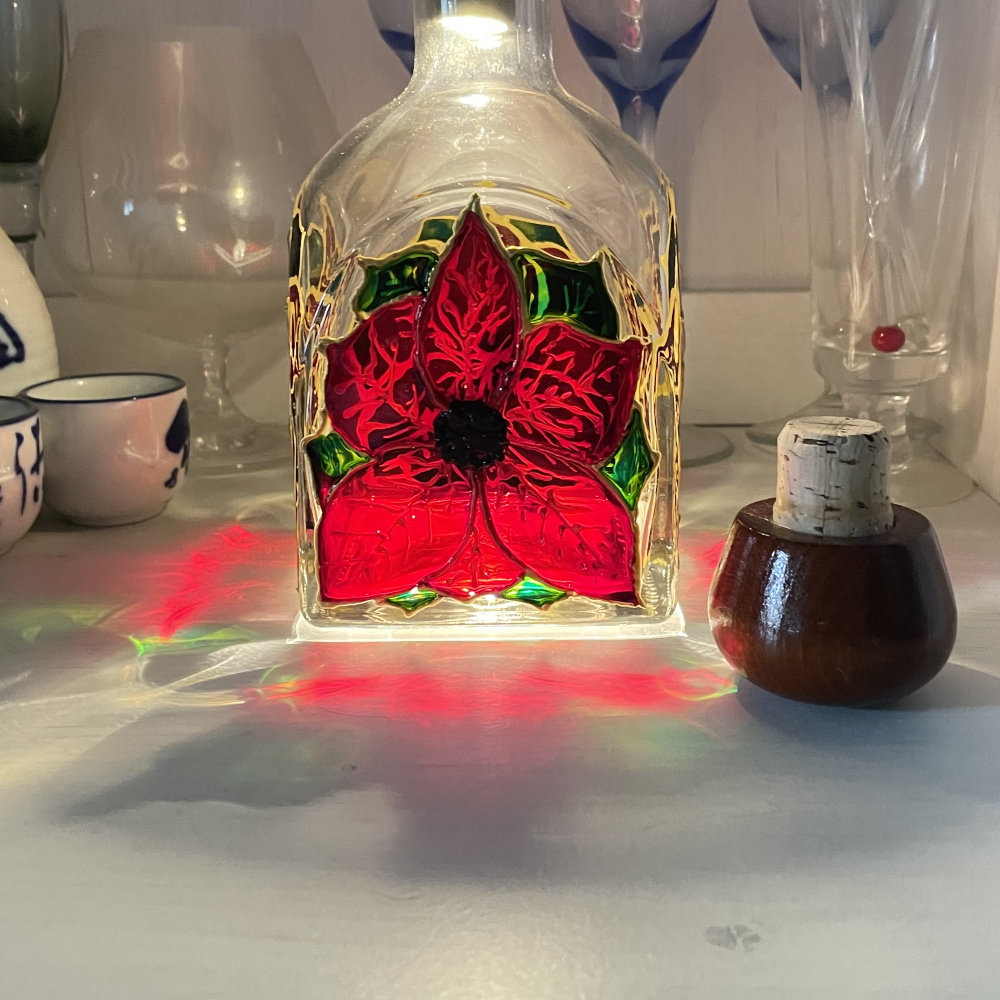 Hand painted upcycled Admiral Rodney rum bottle decanter