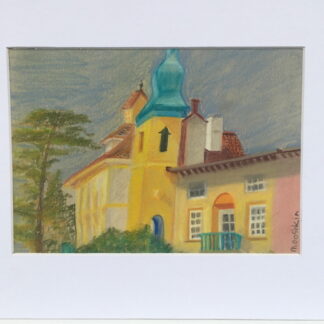 Original pastel pencil drawing of Portmeirion, mounted and ready to frame