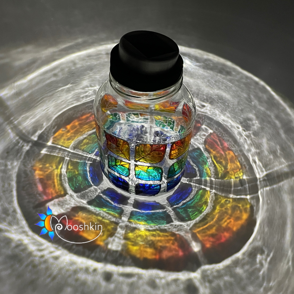 Upcycled enormous pickle jar hand painted glass solar lantern - Image 2