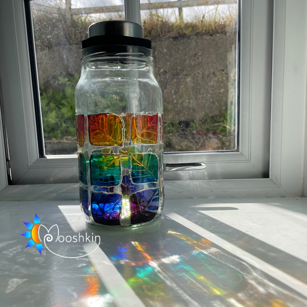 Upcycled enormous pickle jar hand painted glass solar lantern - Image 3