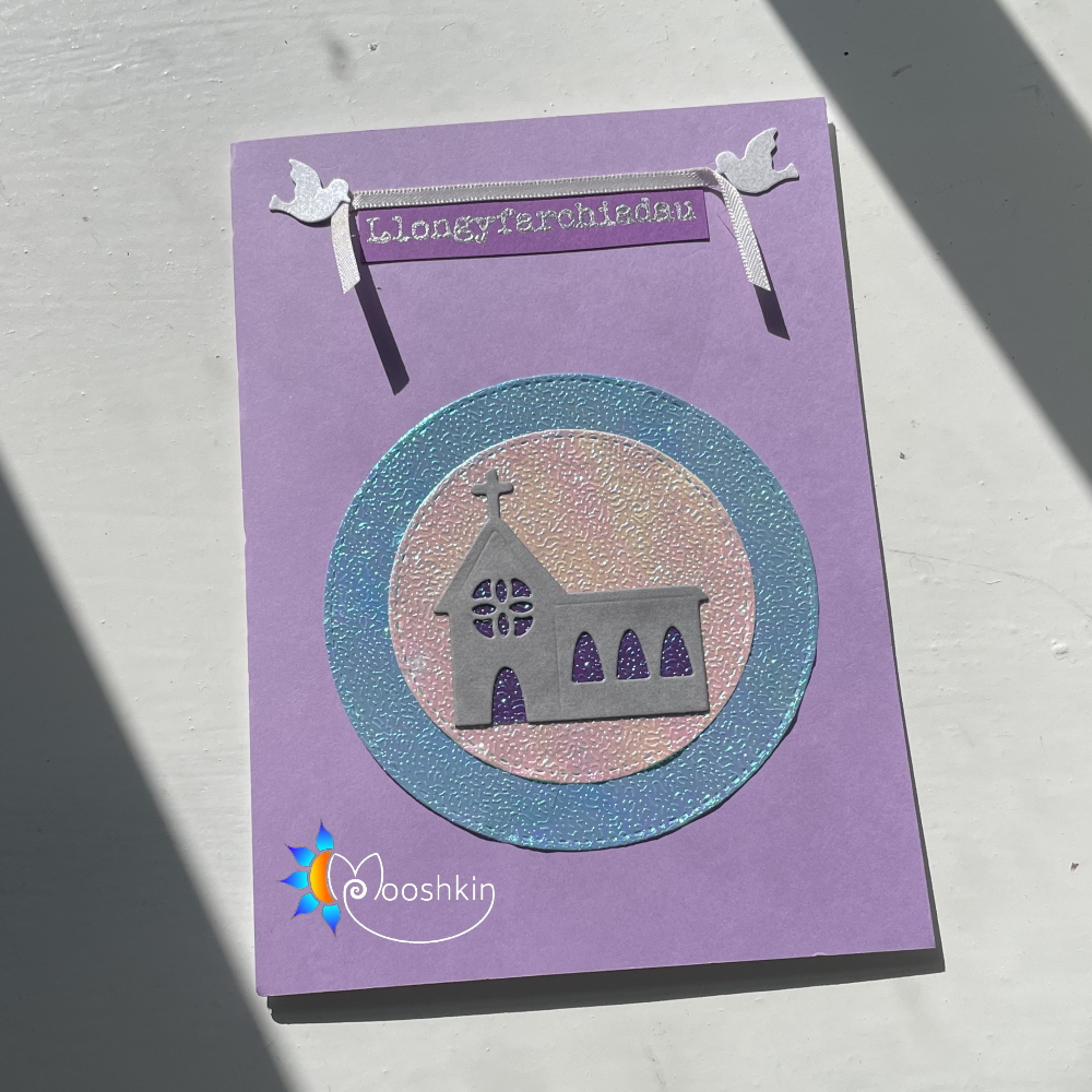 Handmade wedding congratulations card in Welsh language