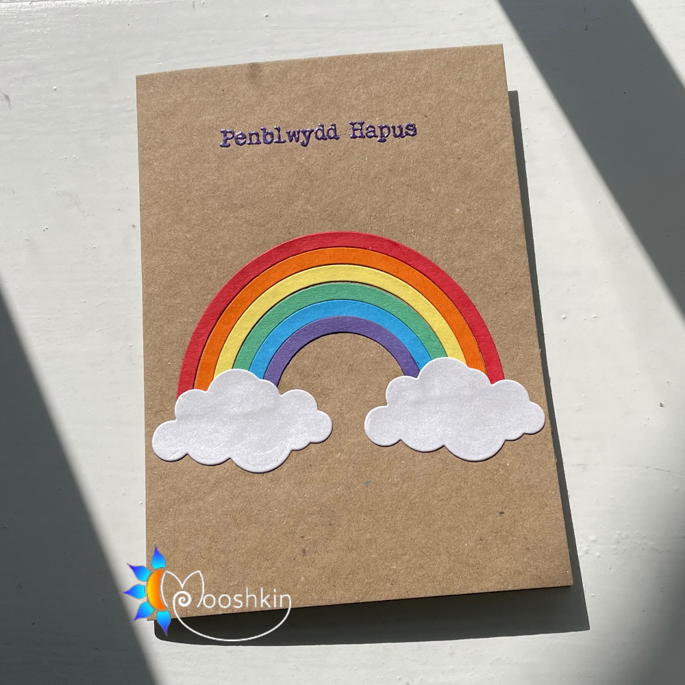 Handmade Welsh greetings card rainbow happy birthday