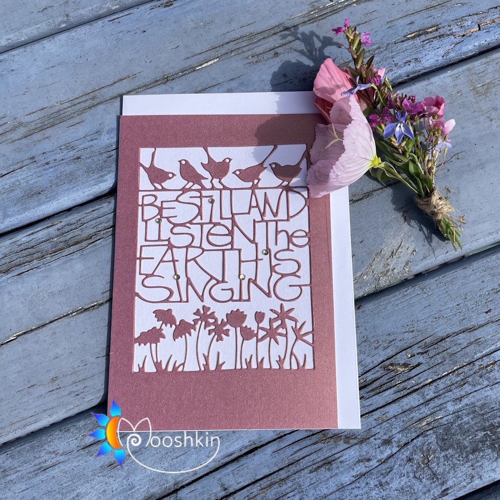 Handmade die cut greetings card: Be still and listen