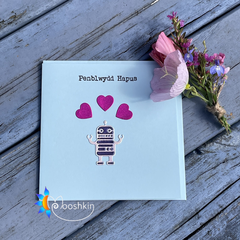 Handmade die cut greetings card: From Robot with love