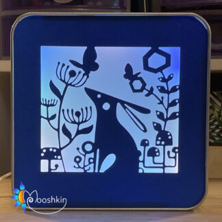 "Funky Rabbit" - a Lantin by Mooshkin, featuring a mid-century-style rabbit and flowers in a large square tin