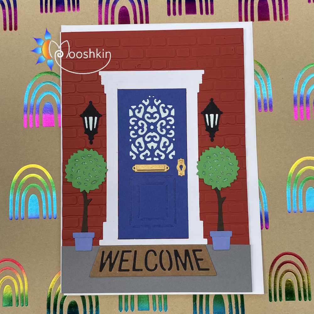 Handmade die cut greetings card: new home, blue door