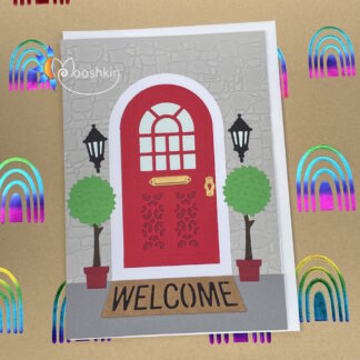 Handmade die cut greetings card: new home, red door