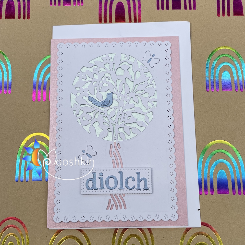 Handmade die cut greetings card, topiary with bird and butterflies