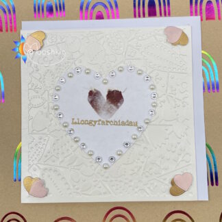 Hand made die cut greetings card - hearts and pearls