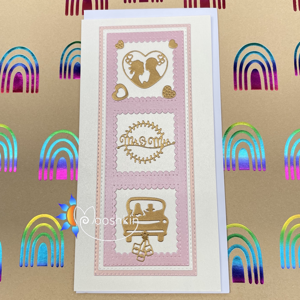 Handmade die cut greetings card: wedding triple frame