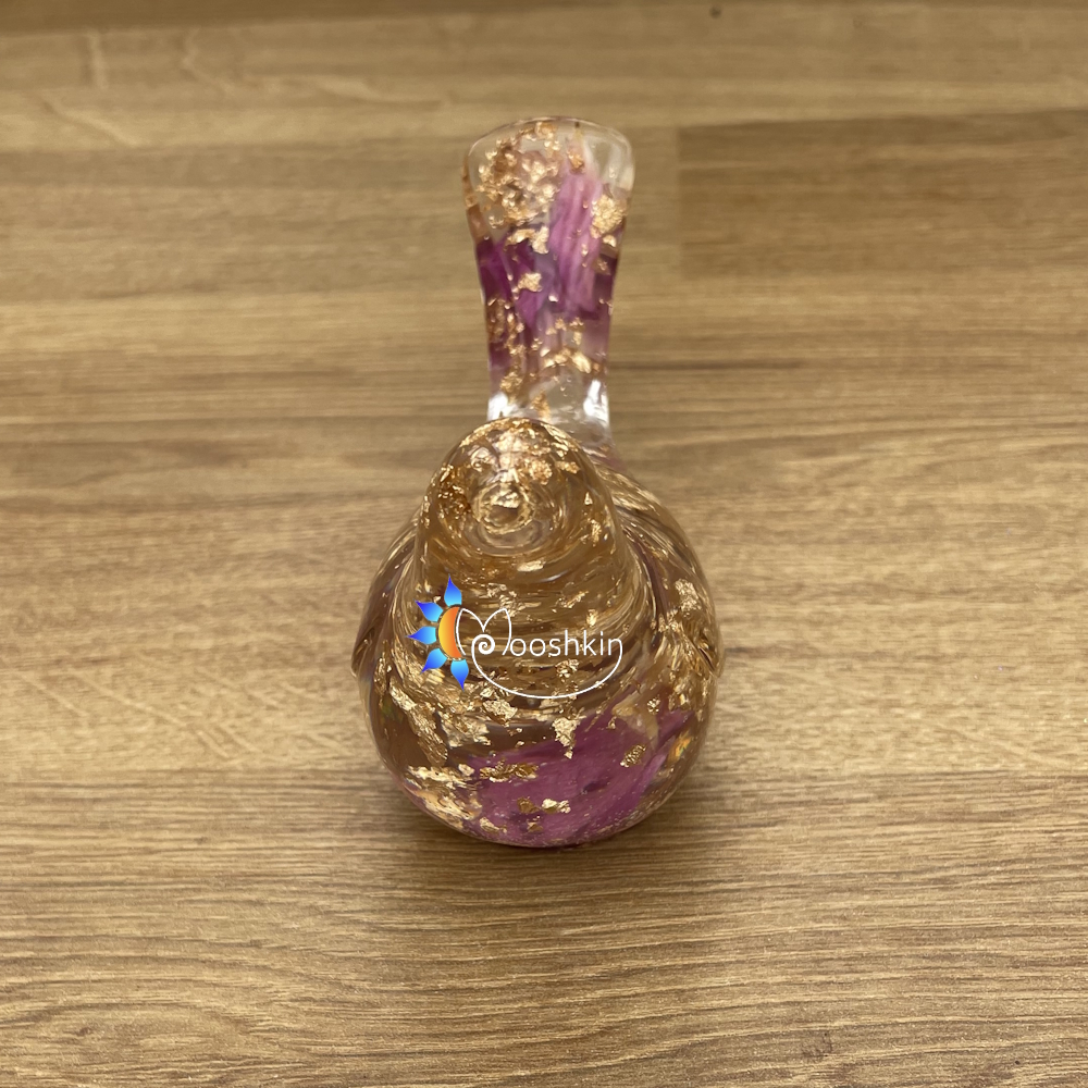 Handmade resin bird - clear with rose petals and gold leaf