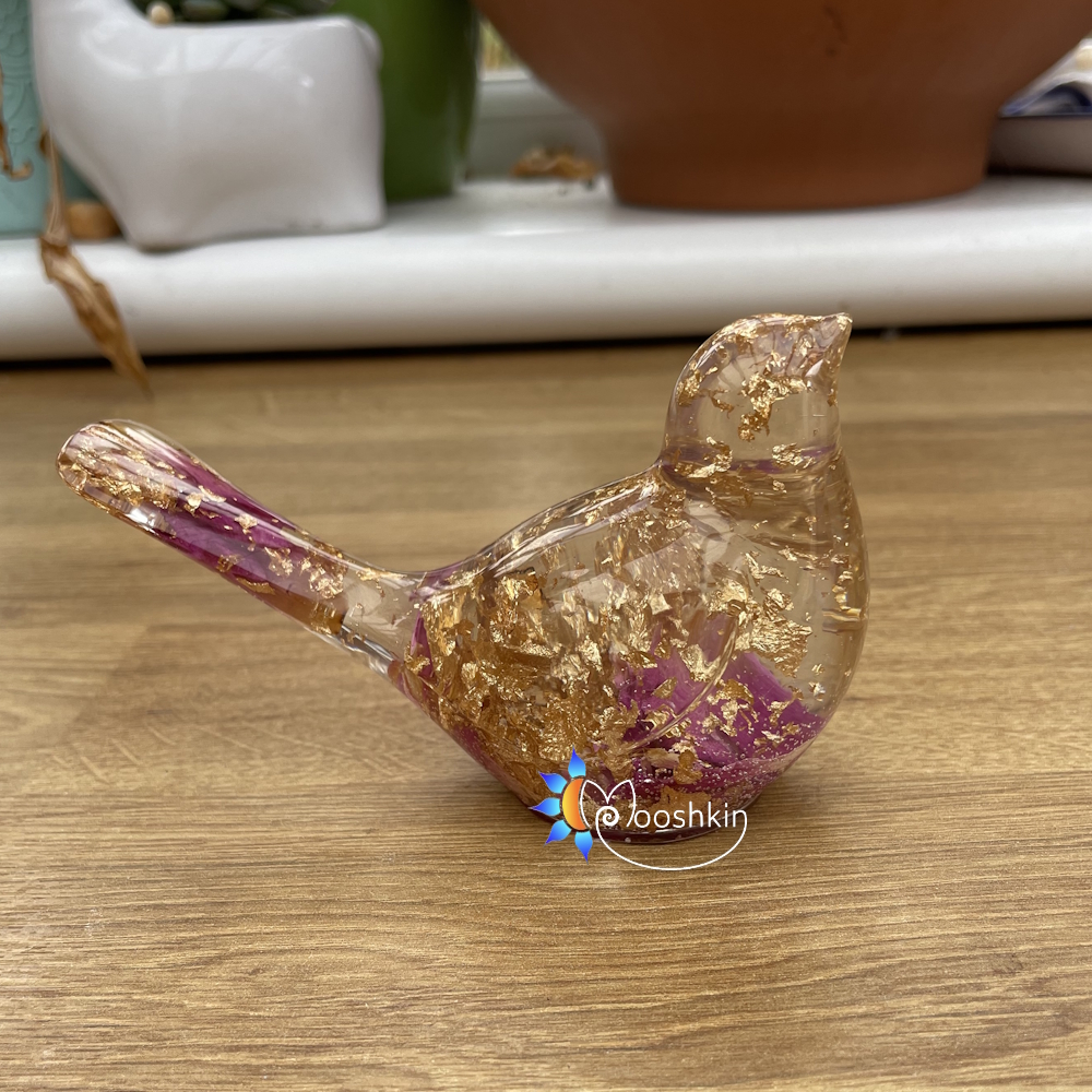 Handmade resin bird - rose petals and gold leaf - Image 3