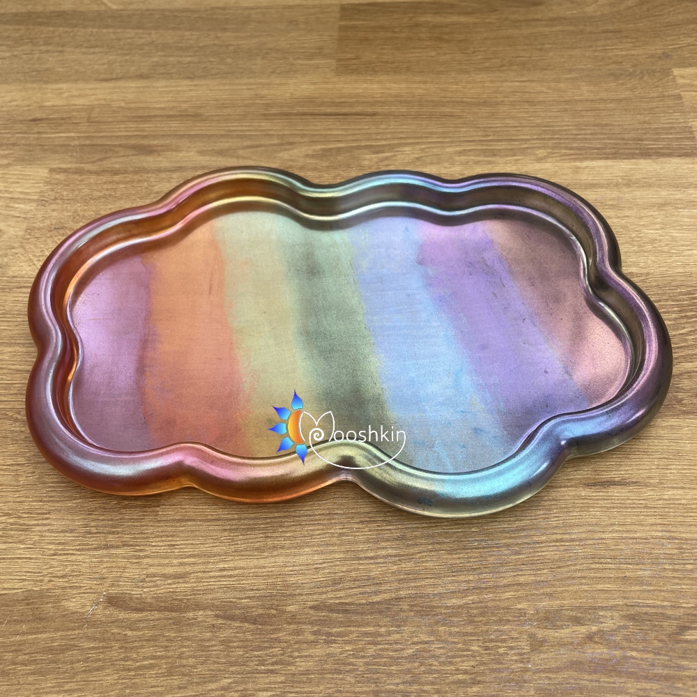 Handmade resin cloud tray in metallic rainbow colours