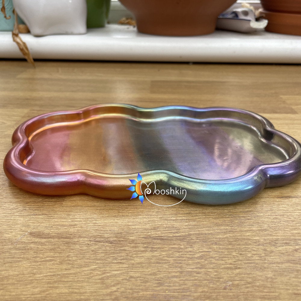 Handmade resin cloud tray in metallic rainbow colours