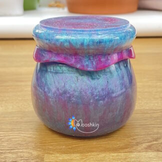 Handmade resin jar in 'jewel' colour scheme of bright pink, blue and purple