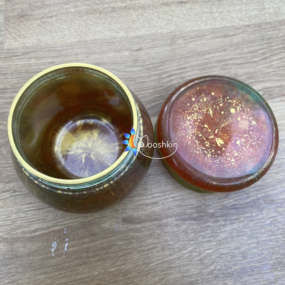 Handmade resin jar - red, gold and green - Image 3