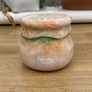 Handmade resin jar in tangerine, gold, white and green colour scheme